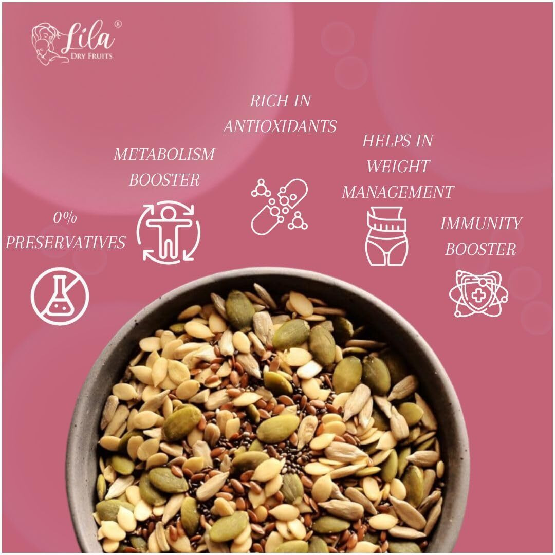 LILA DRY FRUITS 4 in1 Superseed Mix 1000 Gms - Mixture of Chia, Pumpkin, Sunflower and Flax) | Immunity combo for Weight Loss | Mix Seeds for Eating | Snacks for Dieting and Gifting