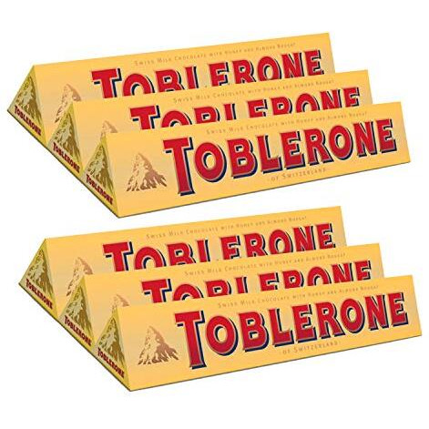 Toblerone Milk Chocolate with Honey and Almond Nougat Pack of 6, x 100 g