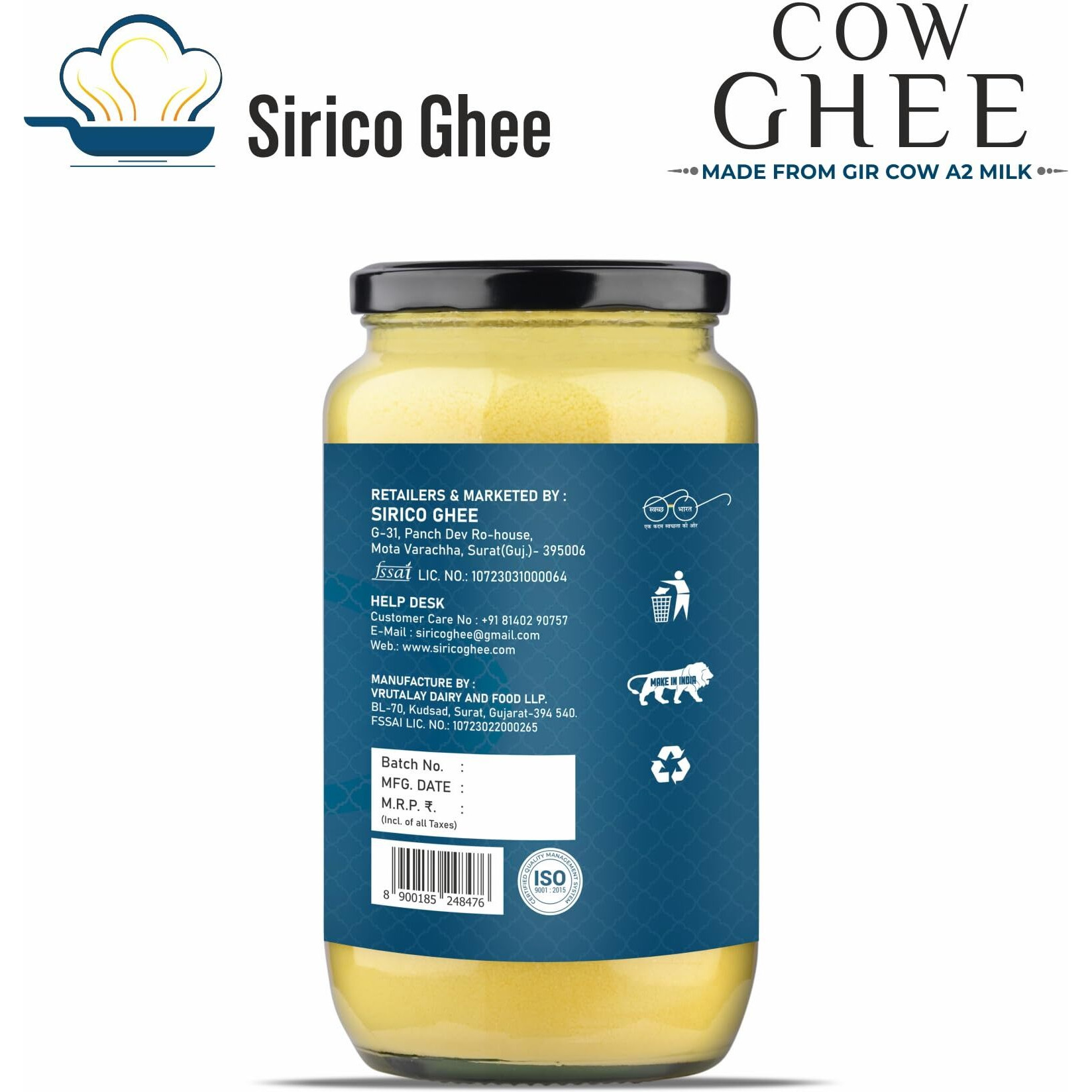 SIRICO GHEE Divine Delight Premium A-2 Gir Cow Ghee For Health And Wellness No Added Color And Preservatives, No Added Fragrance (1Ltr), 400 Grams