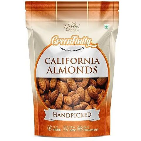 GreenFinity 100% Natural Premium Californian Whole Almonds Value Pack Pouch, 500G