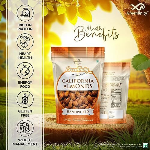 GreenFinity 100% Natural Premium Californian Whole Almonds Value Pack Pouch, 500G