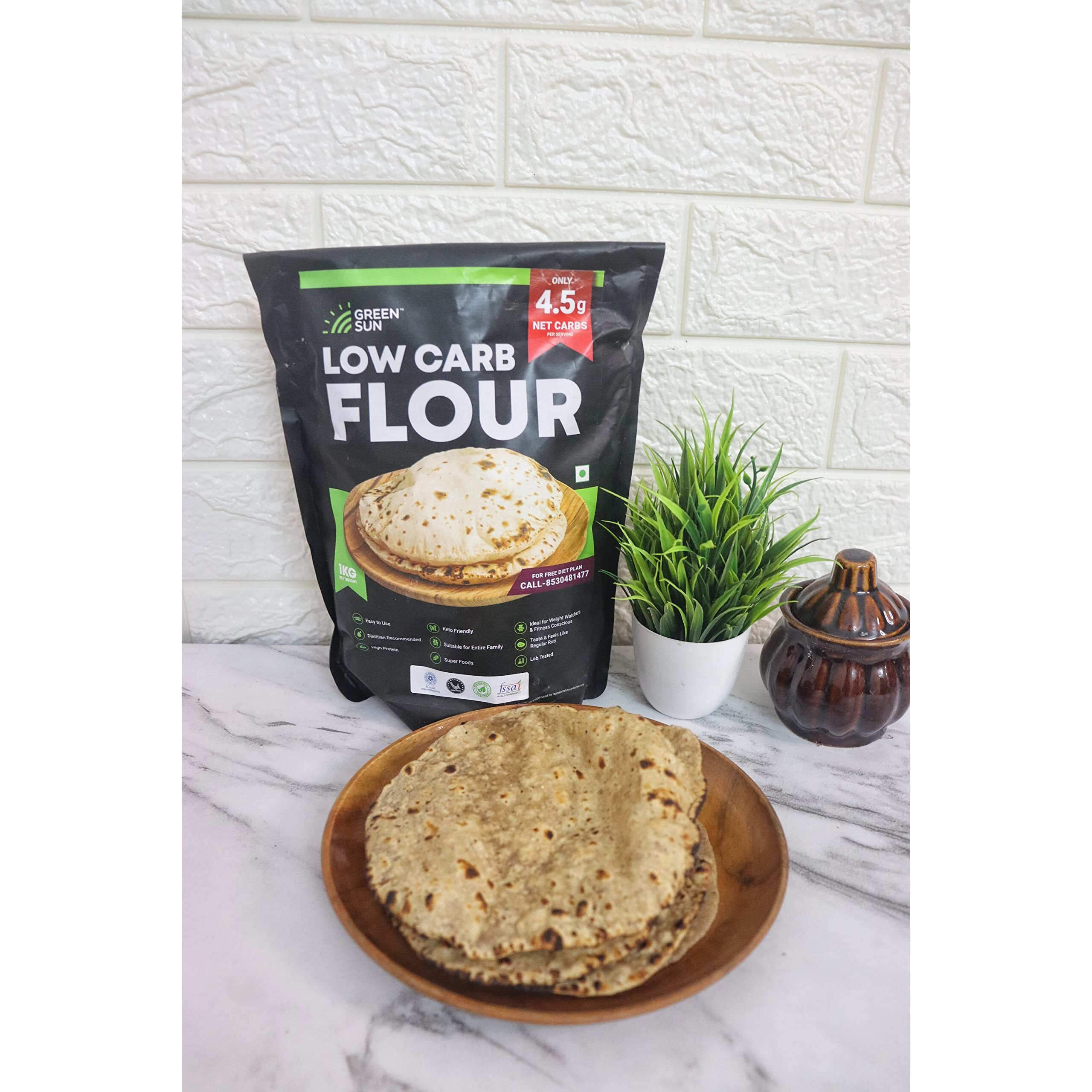 Green Sun Low Carb Flour |Pack of 2 | Only 4.5 g Net Carbs Per Roti | Tasty & Easy to Make | Keto Friendly | Healthy Atta| High Fiber | High Protein