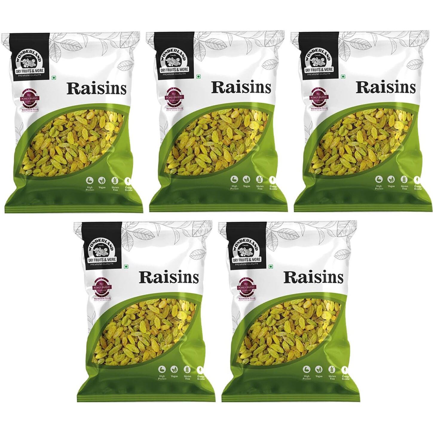 WONDERLAND FOODS (DEVICE) - Plain Raisin (Kishmish) Dried Grapes 500Gm (100Gm X 5) Pouch