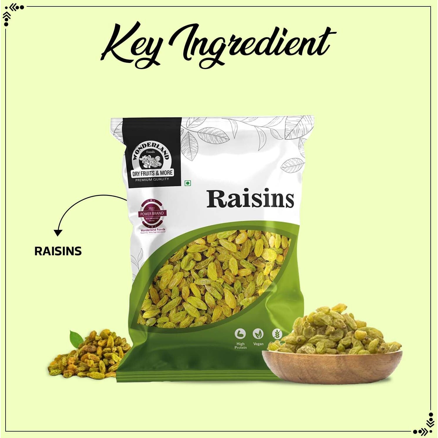 WONDERLAND FOODS (DEVICE) - Plain Raisin (Kishmish) Dried Grapes 500Gm (100Gm X 5) Pouch