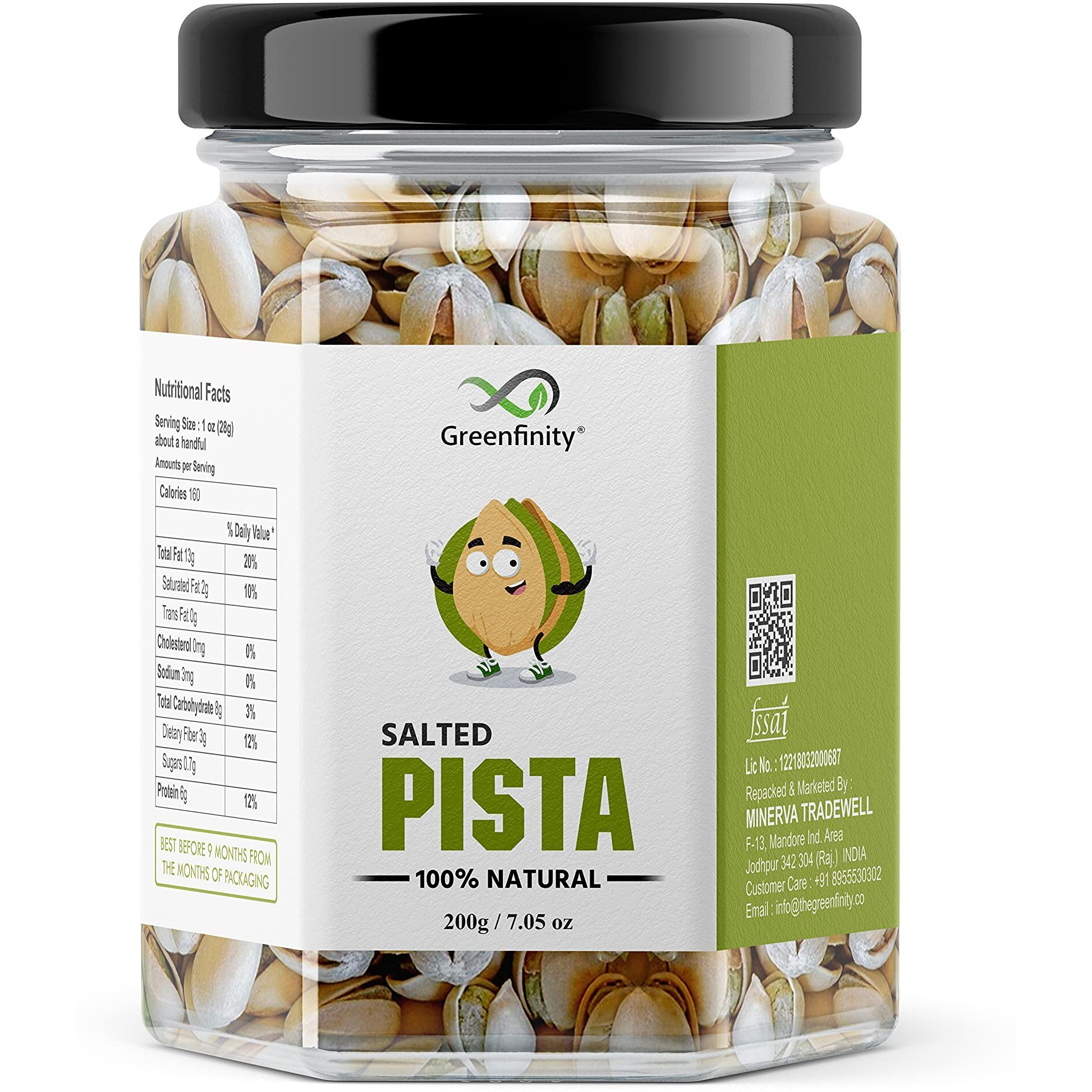 GreenFinity Whole Roasted Salted Pistachios 200gm | Salted Pista With Shell