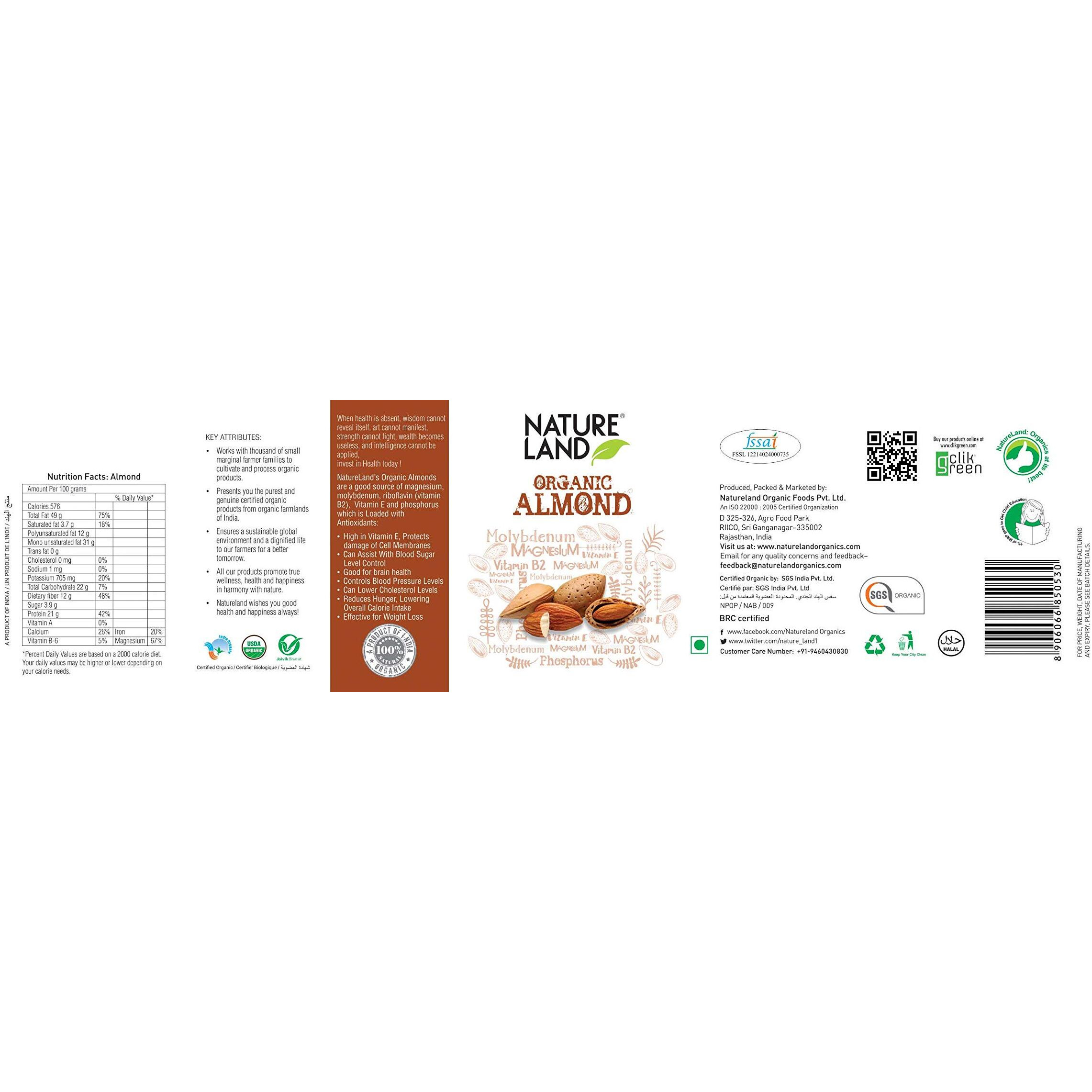 Natureland Organics Almonds 250 gm (Pack of 2) - Total 500 Gm