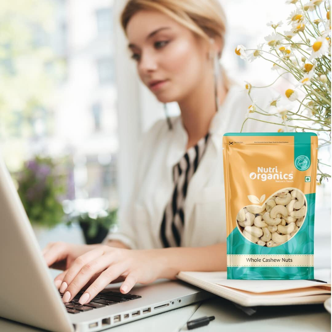 NutriOrganics Dry Fruit Natural Premium Whole Cashew Nuts W320 Value Pack GMS, 100 gram