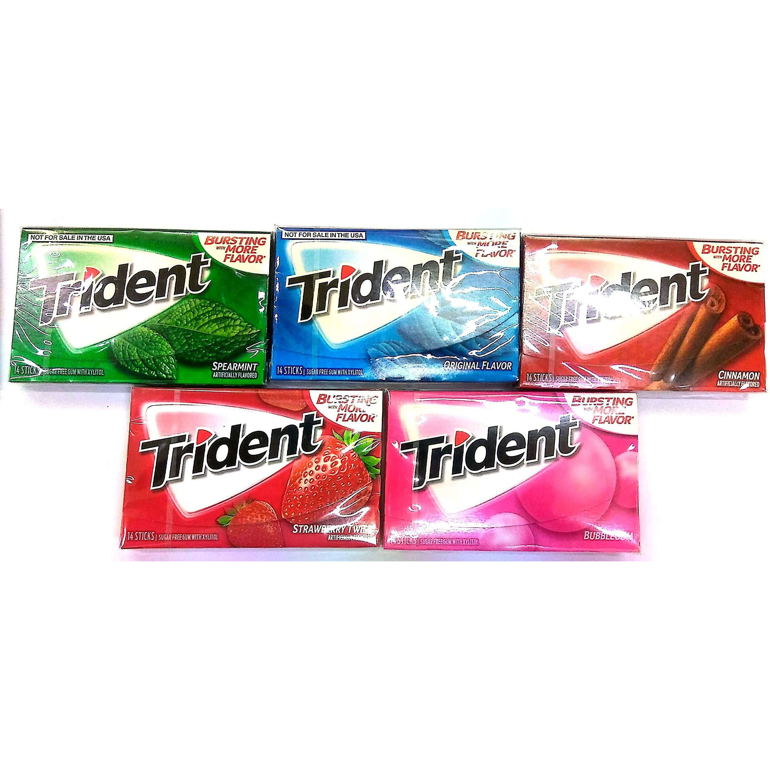 Trident Pack of 5 (Spearmint Watermelon Strawberry Original Bubblegum)