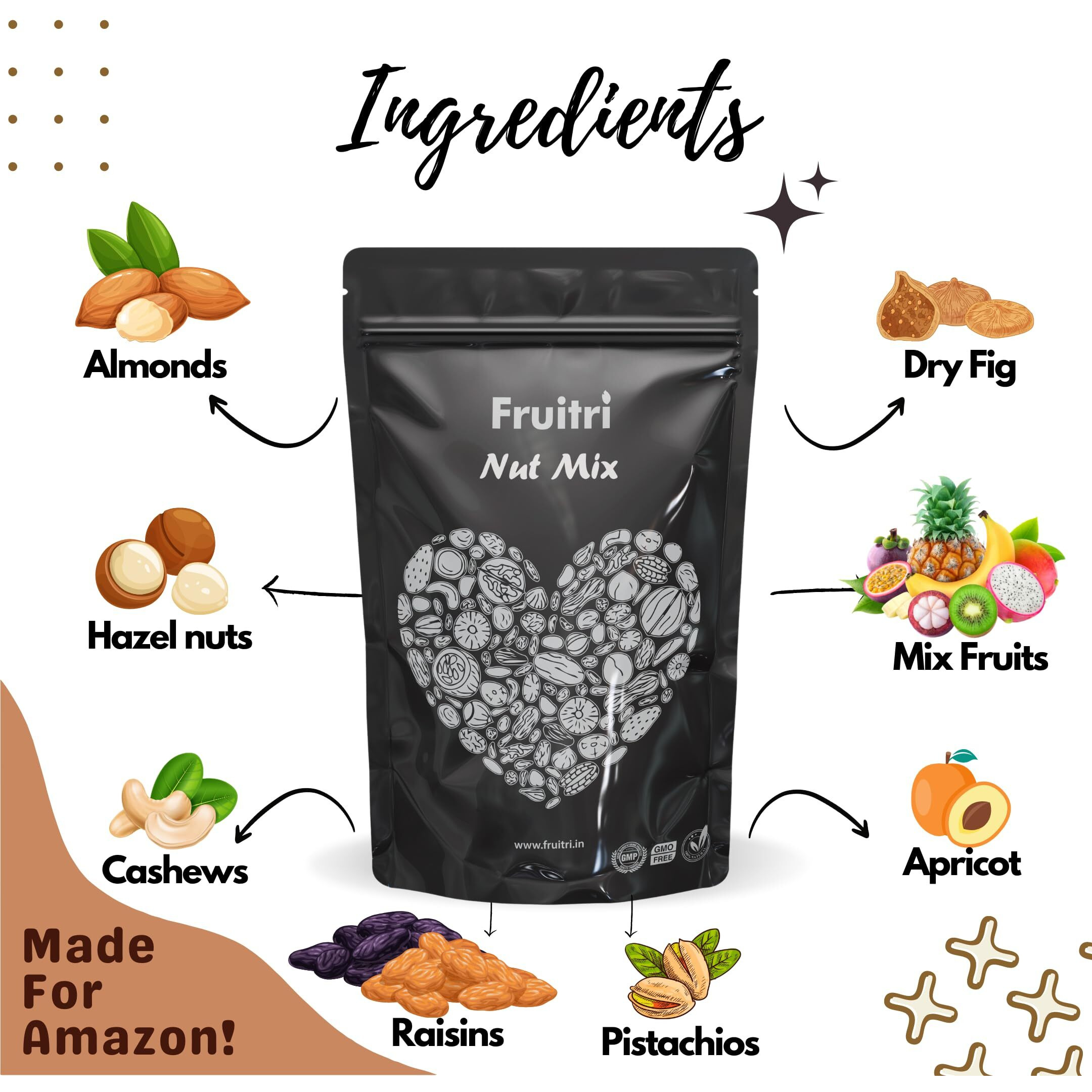 Fruitri Super Healthy nuts and dry fruits mix 200g - Fresh and Perfectly Balanced Mix Dry Fruits Pack, 9+ mixed dry fruits and Nut Mix for Anytime Snacking