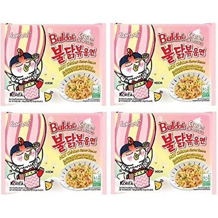 Sam Yang Buldak Cream Carbonara Hot Chiken Flavor Ramen Stir-Fired Noodle 140Gm*4Pack (Pack Of 4) (Imported, Chicken)