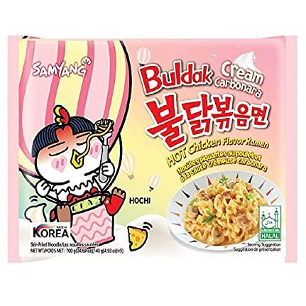Sam Yang Buldak Cream Carbonara Hot Chiken Flavor Ramen Stir-Fired Noodle 140Gm*4Pack (Pack Of 4) (Imported, Chicken)