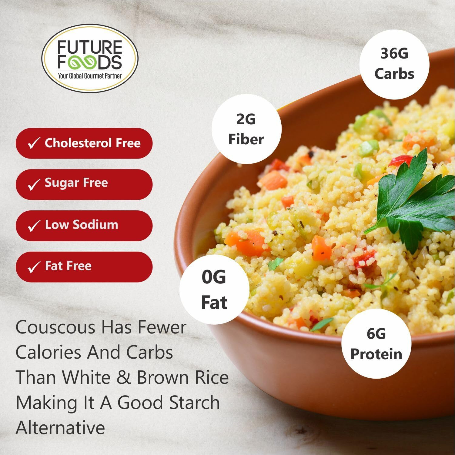Future Foods Semolina Couscous | Mild and Neutral Taste | Light and Fluffy Texture | Good Fiber Source | with Multiple Health Benefits | Helps Lower Cholesterol | 900g (Pack of 2)