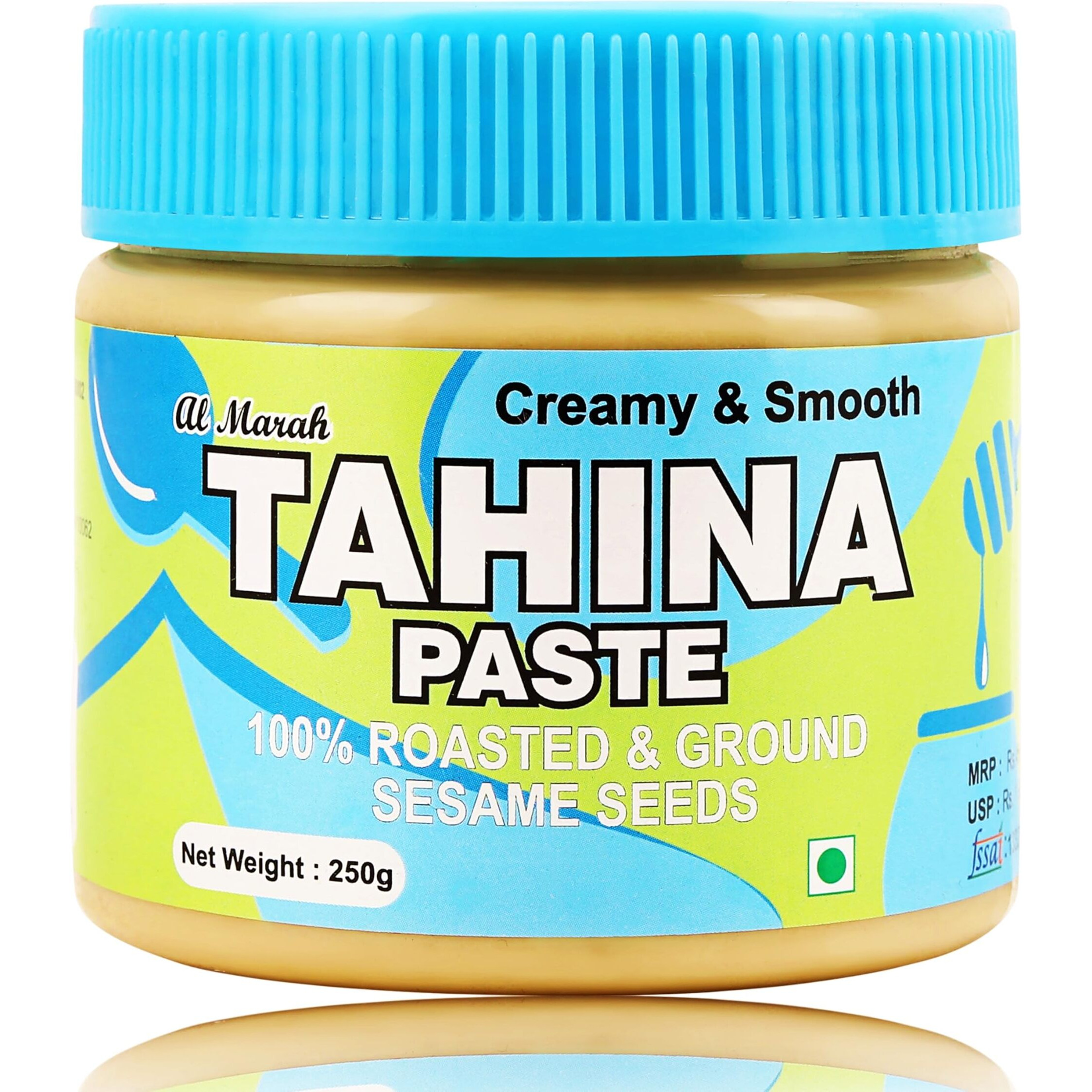Al Marah White Tahini/Tahina Paste, 250g ( 100% Hummus Ground Hulled Sesame Seed Paste Smooth & Creamy, Natural For Hummus, Middle Eastern Condiment for Salad Dressings, Gluten Free, Keto Friendly, Baba Ghanoush and More )