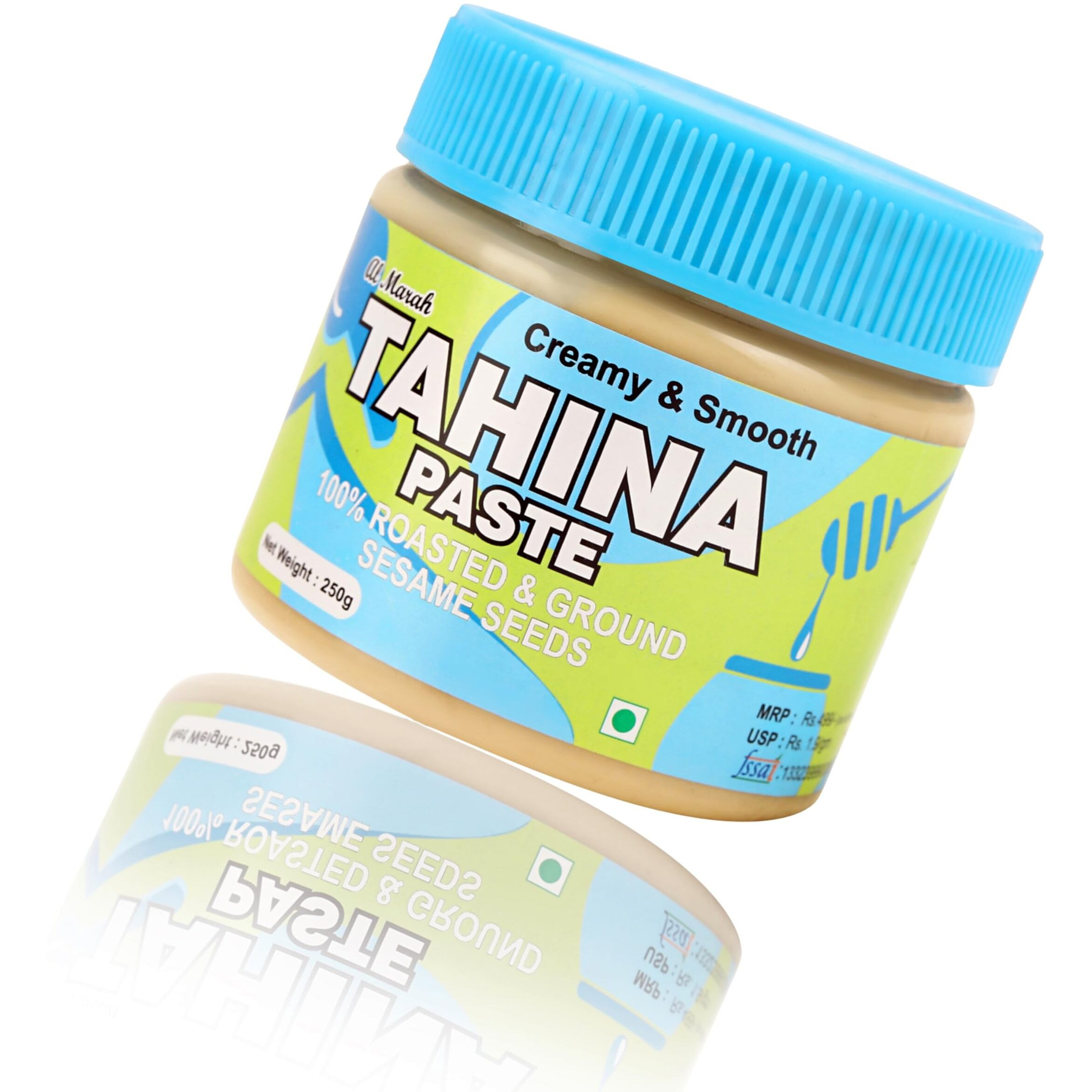 Al Marah White Tahini/Tahina Paste, 250g ( 100% Hummus Ground Hulled Sesame Seed Paste Smooth & Creamy, Natural For Hummus, Middle Eastern Condiment for Salad Dressings, Gluten Free, Keto Friendly, Baba Ghanoush and More )