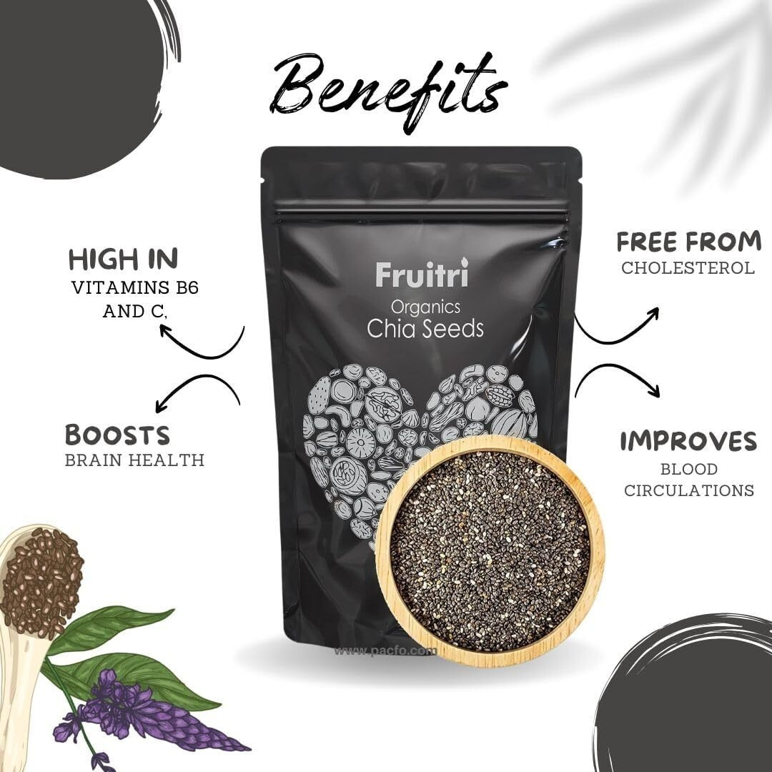 Fruitri Premium Chia Seeds for Eating 1Kg, fiber rich, Raw chia seeds for weight loss, Organic Healthy Snacks