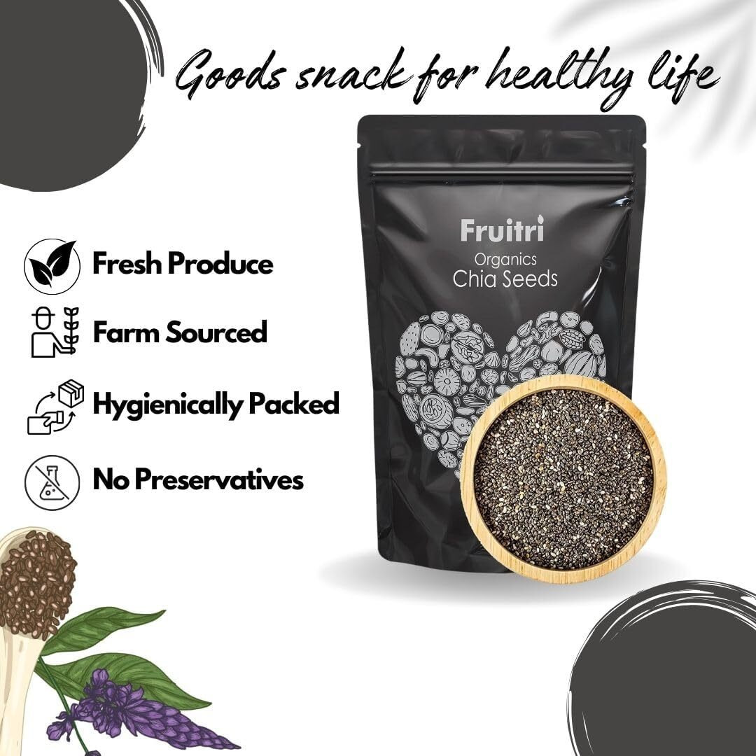 Fruitri Premium Chia Seeds for Eating 1Kg, fiber rich, Raw chia seeds for weight loss, Organic Healthy Snacks