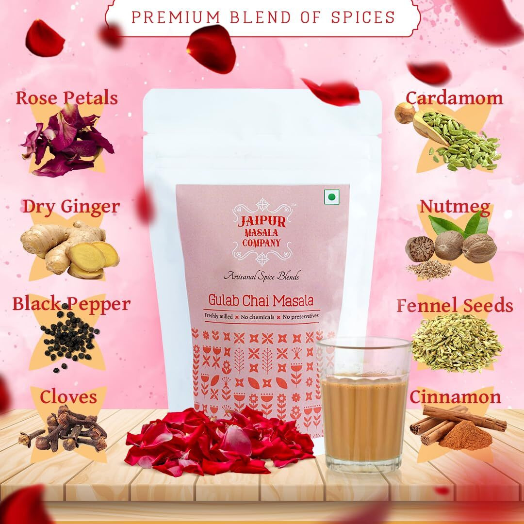Jaipur Masala Company - Gulab Chai Masala 500 gm | With Premium Rose Petals, 100% Natural, 8 Premium Spices, For Tasty Masala Tea