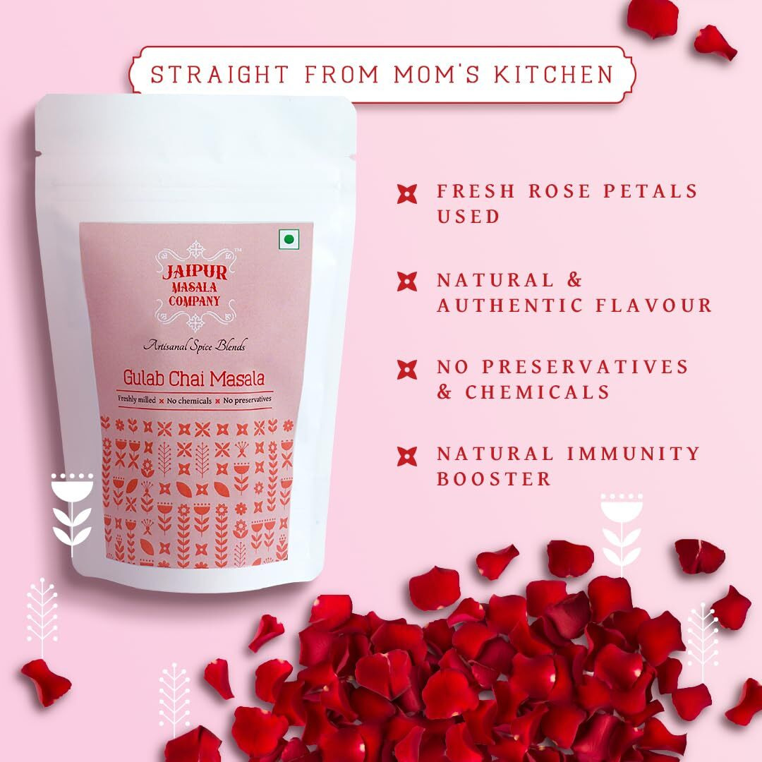 Jaipur Masala Company - Gulab Chai Masala 500 gm | With Premium Rose Petals, 100% Natural, 8 Premium Spices, For Tasty Masala Tea