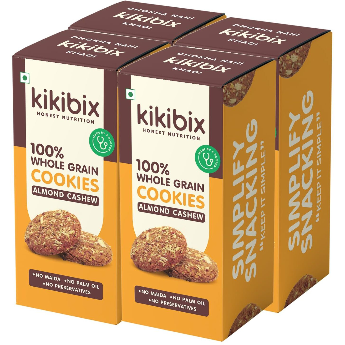Kikibix Almond Cashew Cookies | High Protein | Almond, Cashew & Peanuts | No Maida, No Refined Sugar | Diabetic Friendly | Healthy Snacks For Adults & Kids | 520 Gms | 48 Pieces