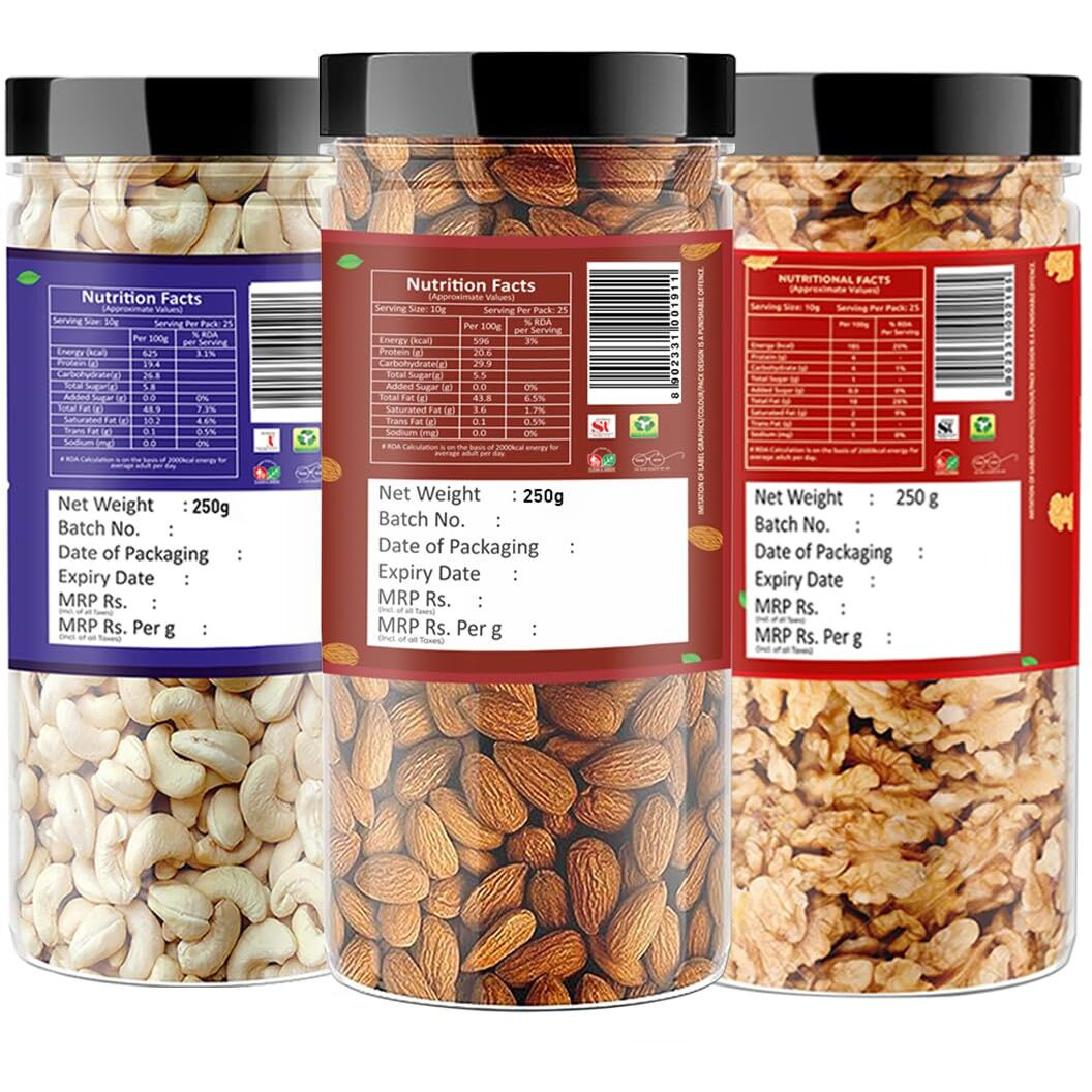Raghbat Dry fruits combo pack of Almonds, Cashew & Walnut | akhrot, kaju & badam 750gm - Almonds, Cashews, Walnuts