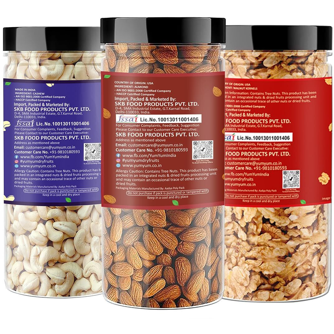 Raghbat Dry fruits combo pack of Almonds, Cashew & Walnut | akhrot, kaju & badam 750gm - Almonds, Cashews, Walnuts