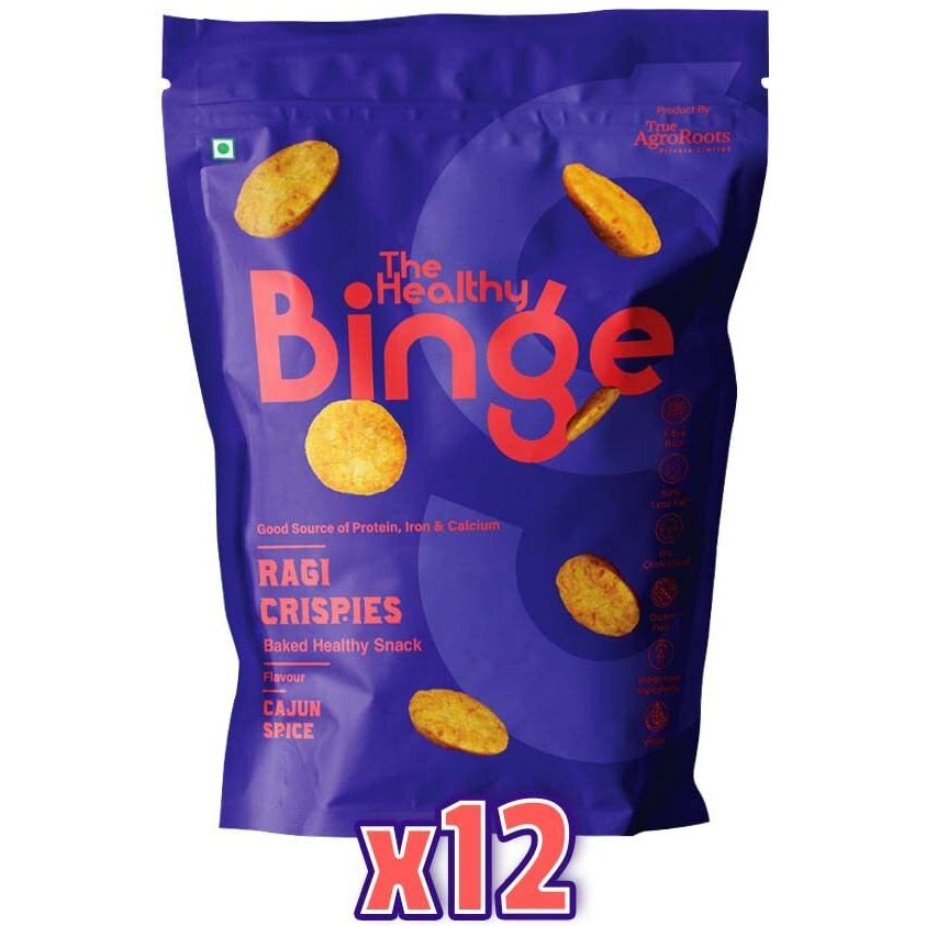 The Healthy Binge| Baked Snacks| Ragi Crispies| Healthy snacks for kids and adults |Protein | Gluten Free and Fibre Rich| No Added sugars| 0% Cholesterol | Cajun Spice Flavour | PACK of 12 (40 gm x 12)