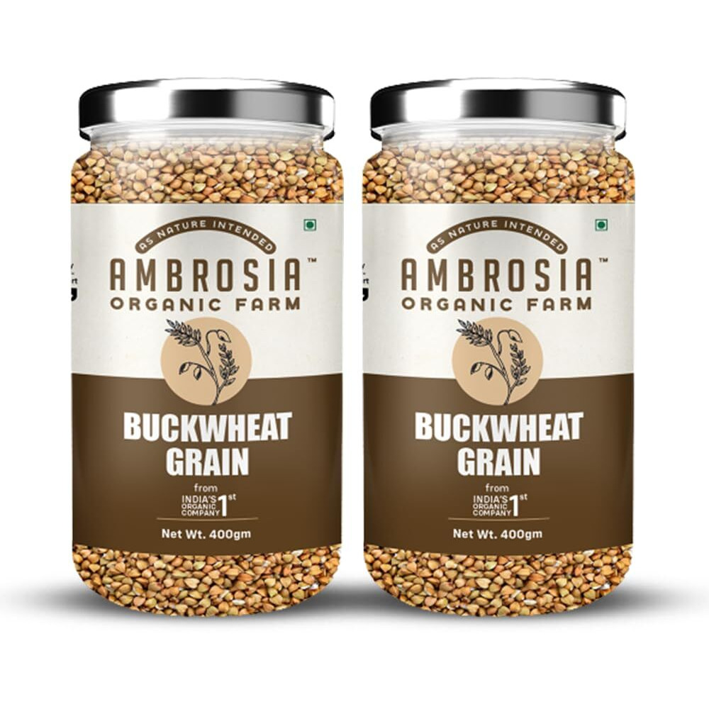 Ambrosia Organic Gluten free Buckwheat Grains - The Perfect Choice for Healthy and Wholesome Meals| Known A Kuttu/Sattu| Plant Based High Protein| Grain To Make A Flour/ Atta| Make Your Own Bread| Superfood For Anytime Meal(400 Gm) (Pack of 2)