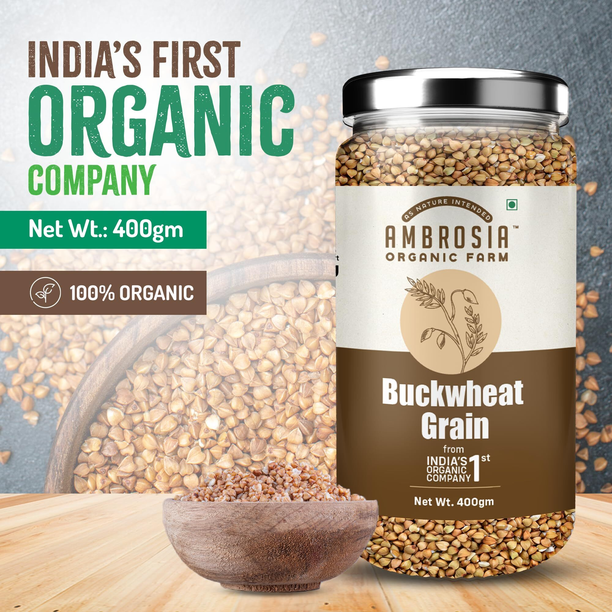 Ambrosia Organic Gluten free Buckwheat Grains - The Perfect Choice for Healthy and Wholesome Meals| Known A Kuttu/Sattu| Plant Based High Protein| Grain To Make A Flour/ Atta| Make Your Own Bread| Superfood For Anytime Meal(400 Gm) (Pack of 2)
