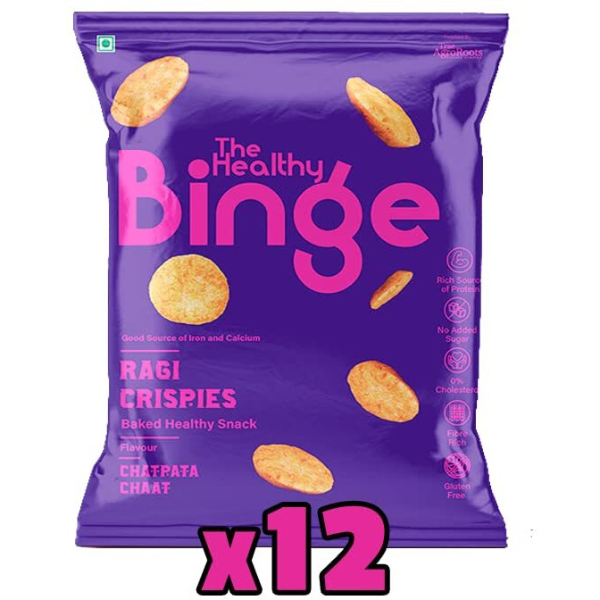 The Healthy Binge Ragi Crispies Baked Chips Snacks | Healthy snacks for kids and adults | Chatpata Chaat Flavour | Protein | Gluten Free -Free | 0% Cholesterol | Pack of 12 (40 Gm X 12)
