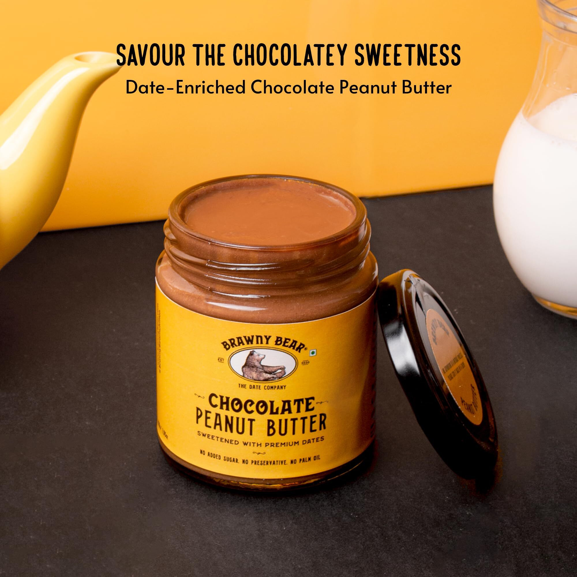 Brawny Bear Peanut Butter Chocolate Flavour, 100% Natural Sweetened with Dates, Healthy Nut Butter with No Added Sugar & Preservatives, Vegan, High in Protein Spread  500 gm