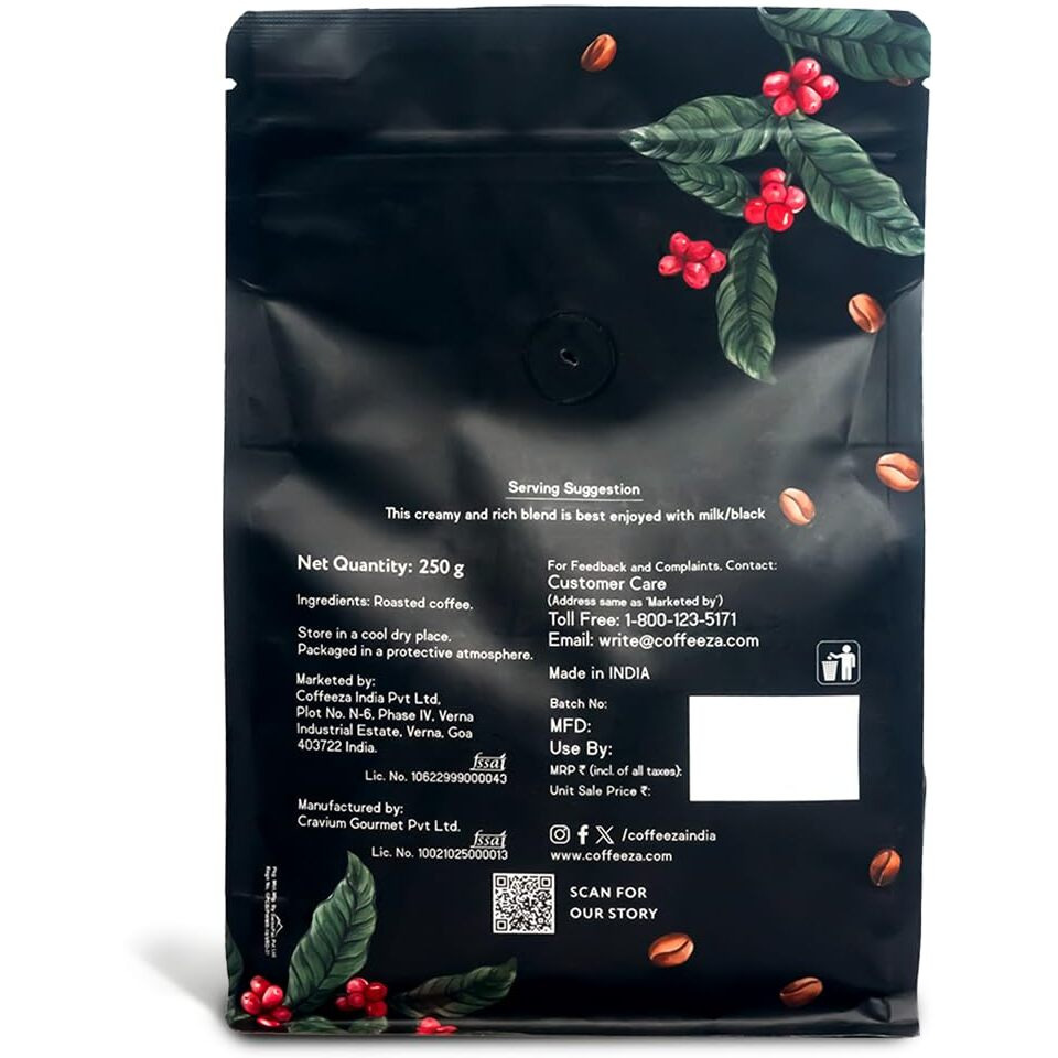 COFFEEZA Cremoso Ground Coffee | Medium Grind (Pour-Over, Aeropress & Filter Coffee) | Premium Grade, Medium_Dark Roasted Ground Coffee | Pack Of 2X 250Gm Packet