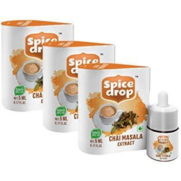 Spice Drop Chai Masala Extract | Authentic Tea Masala Drops | No preservative | 5 ml (Pack of 3 x 180 Drops)| 1 drop per cup of tea | Combo flavors 900 cups | 1 bottle of 5ml equal to 125 grams