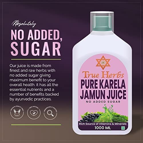 True Herbs pure karela jamun juice helps maintain healthy sugar level - no added sugar  1000 ml Pack of 1