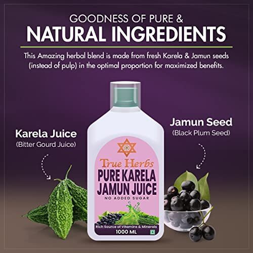True Herbs pure karela jamun juice helps maintain healthy sugar level - no added sugar  1000 ml Pack of 1