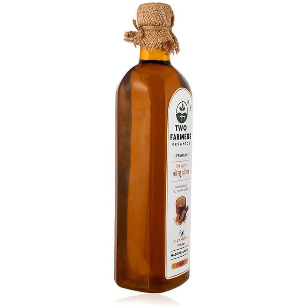Two Farmers Organics Natural Kacchi Ghani Yellow Mustard Oil Cold-Pressed and Extra Virgin Peeli Sarso Oil Wood Pressed Yellow Mustard Oil for Cooking (2 Ltr Pack)