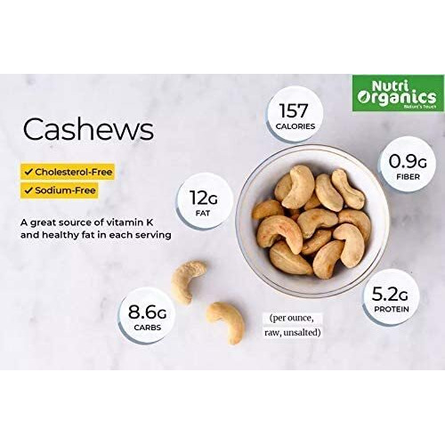 Nutri Organics Dry Fruits Natural Premium Whole Cashews 200 gm | Whole Crunchy Cashew | Premium Kaju nuts Dry Fruit | Nutritious & Delicious | Gluten Free & Plant based Protein