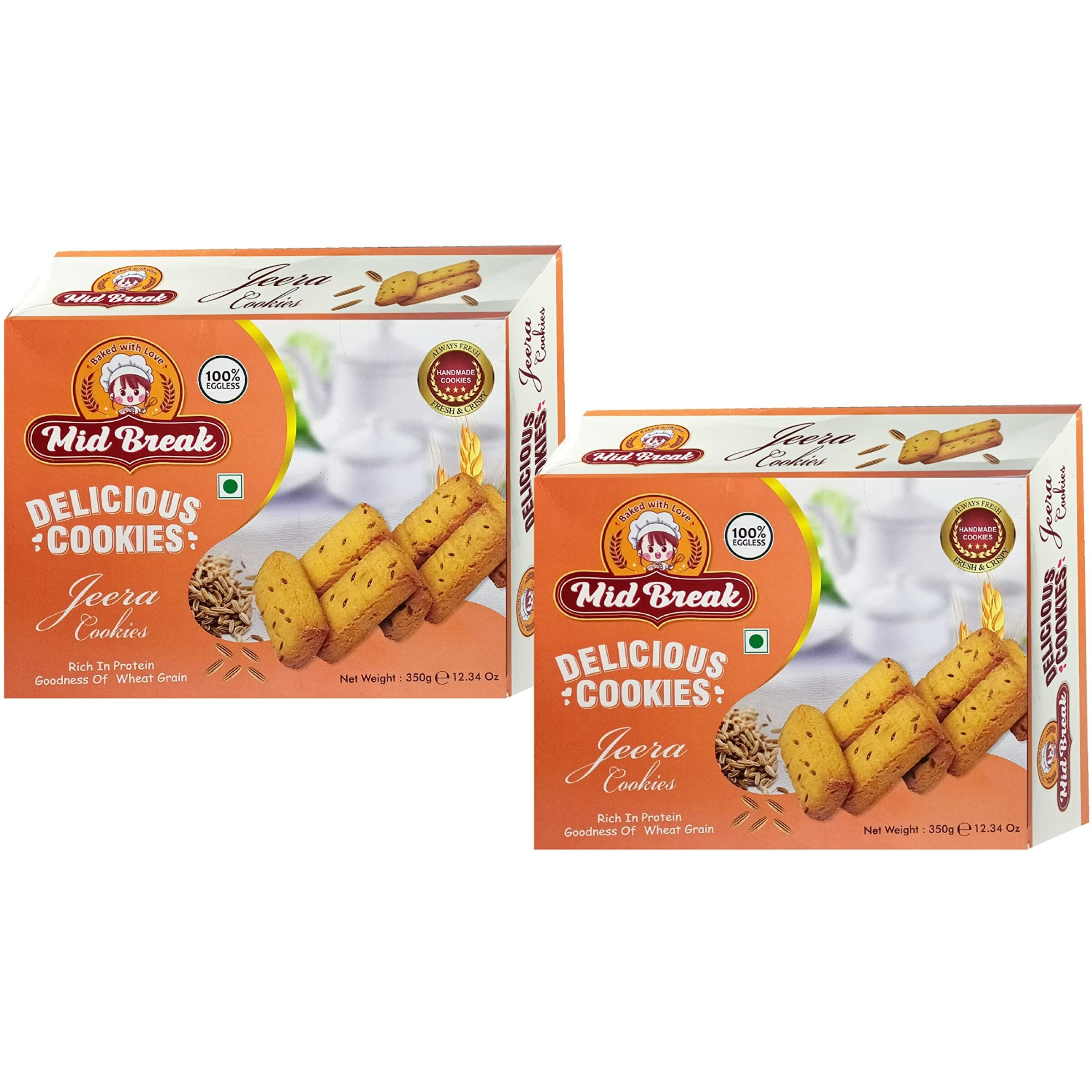 MidBreak - Jeera Biscuits | Jeera Cookies | Cummins Biscuits | Cummins Cookies | 25% Less Fat | Premium Handmade Cookies | 300 Gms x 2 | Pack of 2
