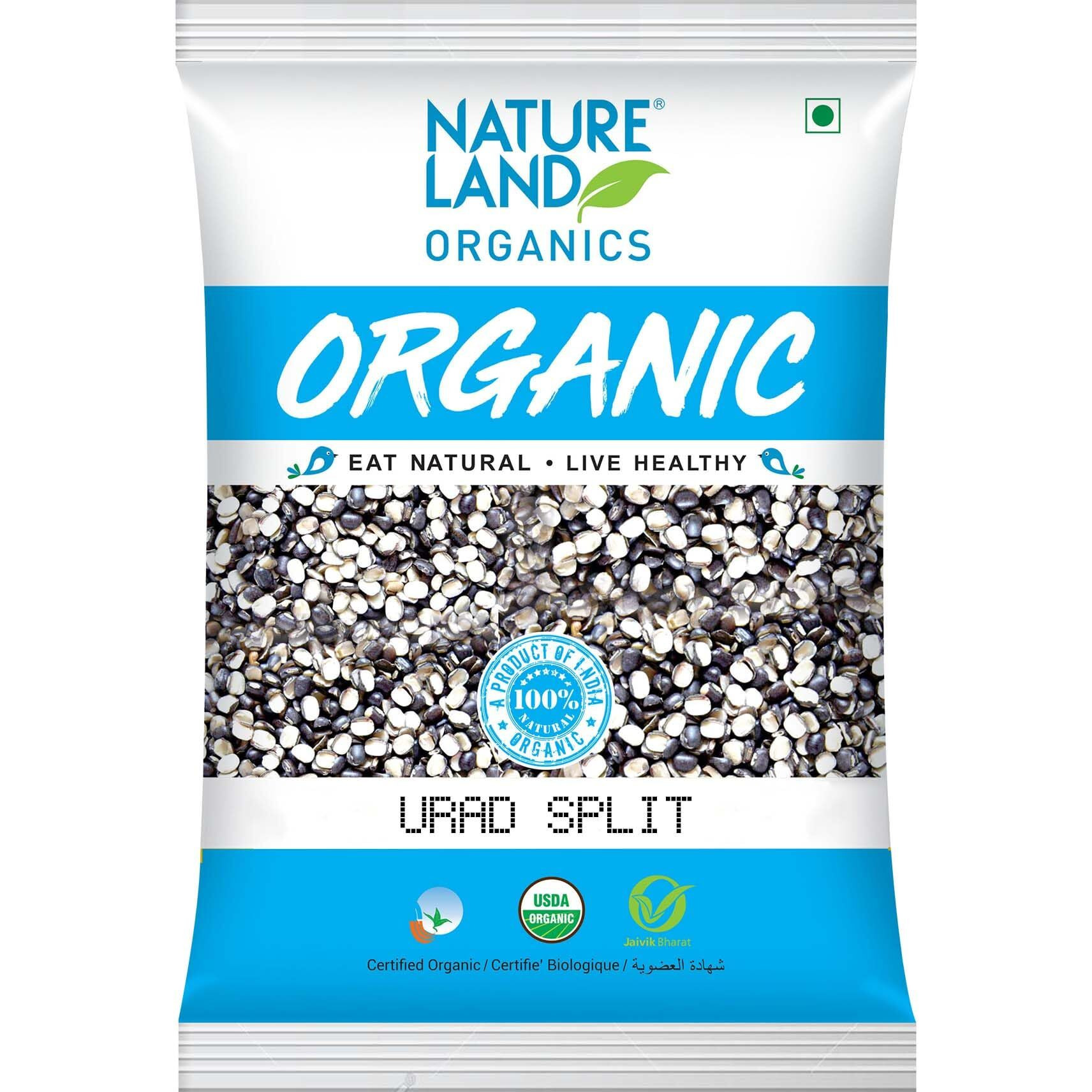 Natureland Organics Urad Chilka/Split 500 Gm (pack of 2) Total 1 KG - Organic Pulses