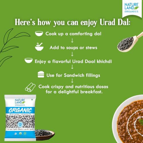Natureland Organics Urad Chilka/Split 500 Gm (pack of 2) Total 1 KG - Organic Pulses