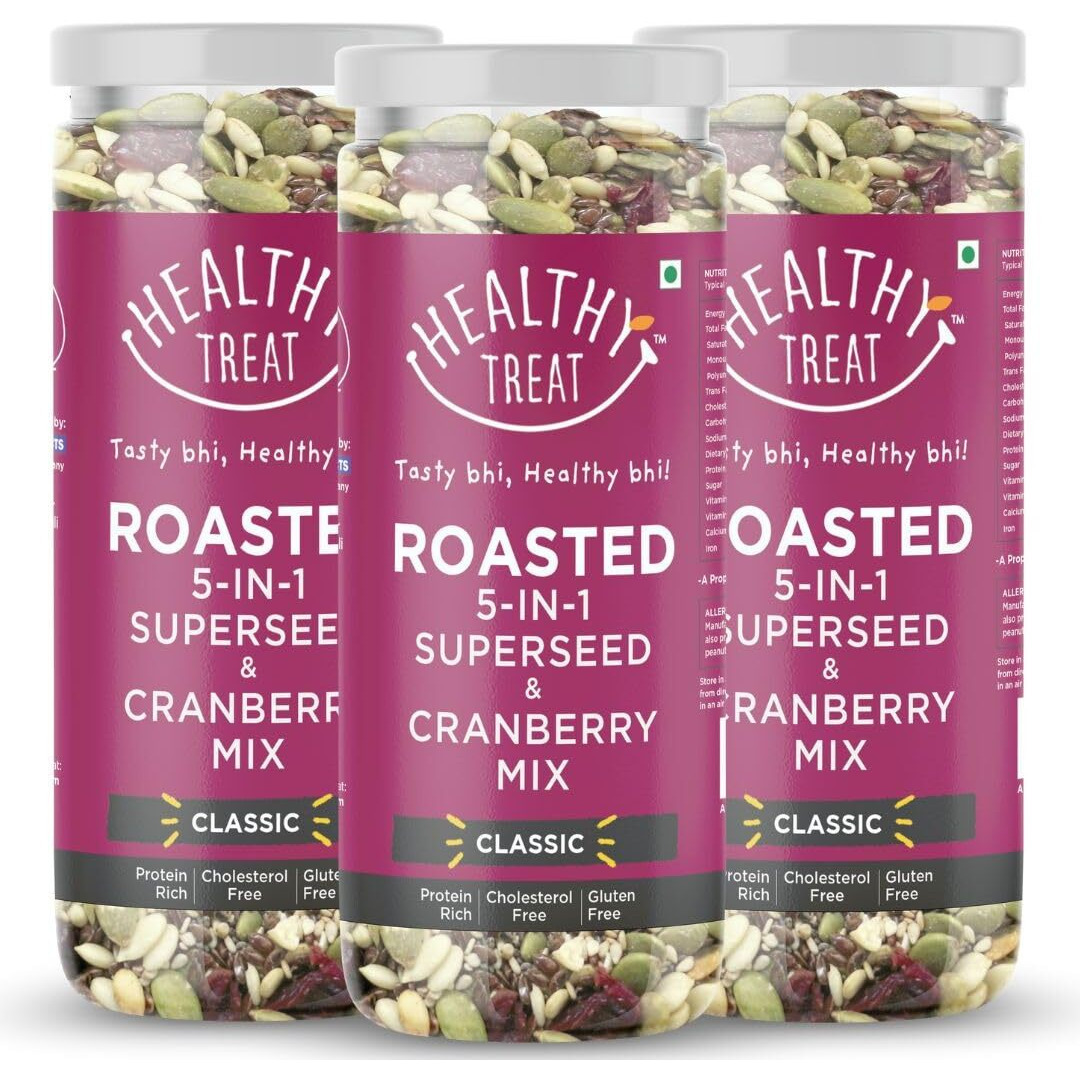 Healthy Treat Roasted 5 In 1 Super Seeds Mix With Cranberry 450Gm ( Pack Of 3 - 150G Each ) | Trail Mix | Seeds Mix | Roasted Seeds Mix For Eating | Mixed Seeds For Weight Loss | Healthy Diet Snacks