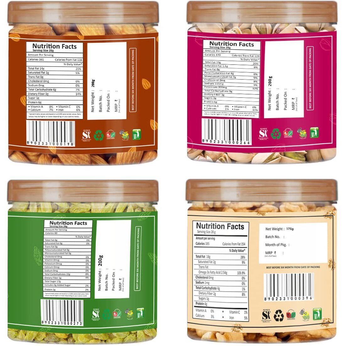 YUM YUM Premium Dry Fruits Combo Pack of 4 | California Almonds, Pista, Raisins, Walnut Kernels | Total 775 g | Healthy Dry Fruits Snacks | Pista, Walnut Kernels, Raisins Kismis & Badam Combo