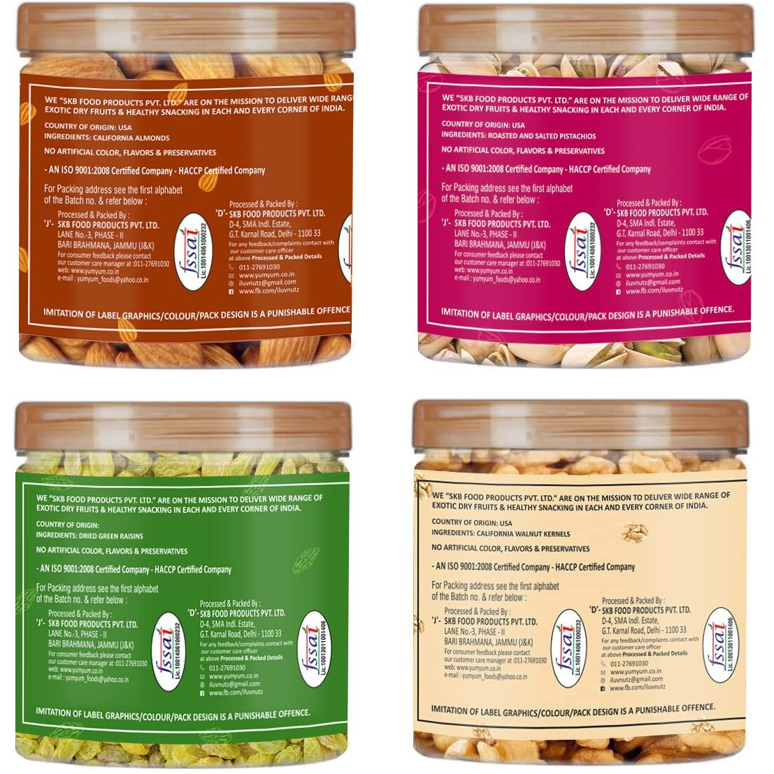 YUM YUM Premium Dry Fruits Combo Pack of 4 | California Almonds, Pista, Raisins, Walnut Kernels | Total 775 g | Healthy Dry Fruits Snacks | Pista, Walnut Kernels, Raisins Kismis & Badam Combo