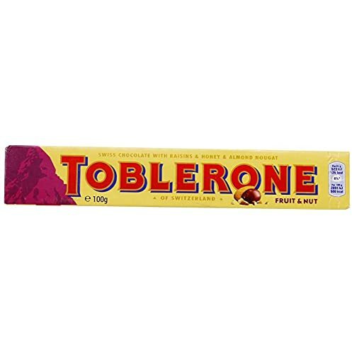 Toblerone Fruit & Nut With Raisins, Honey And Almond Chocolate Bar Pack Of 4, X 100 Gm, 400 Gm