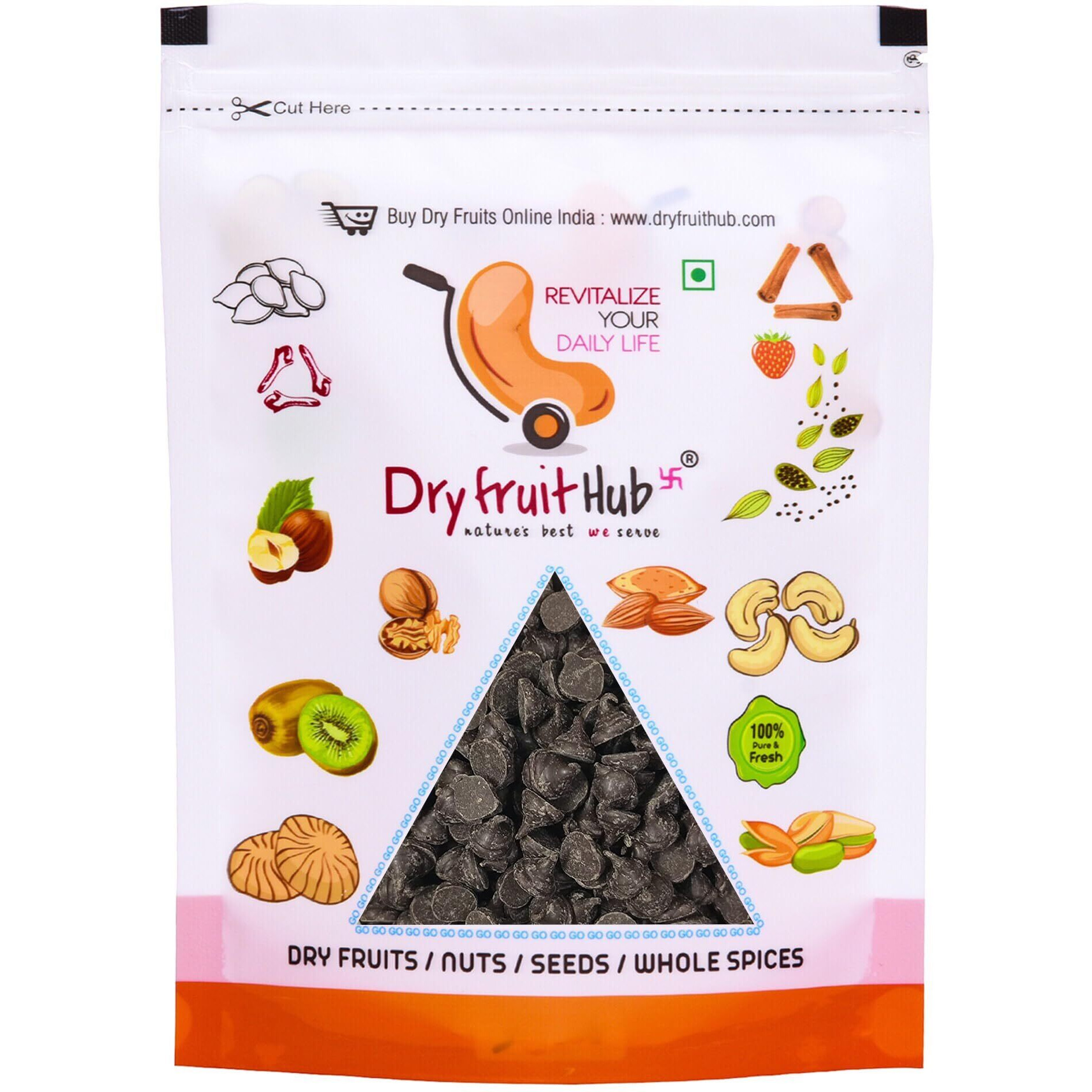 Dry Fruit Hub Dark Chocolate Chips 500gm, Dark Choco Chips, Choco Chips for Cake Decoration, Chocolate Chips for Baking, Dark Choco Chips