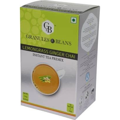 GnB GRANULES n BEANS Granules N Beans Lemongrass Ginger Chai Instant Tea Premix - (10 Sachet X 14G  140 Gram) (Pack Of 16)