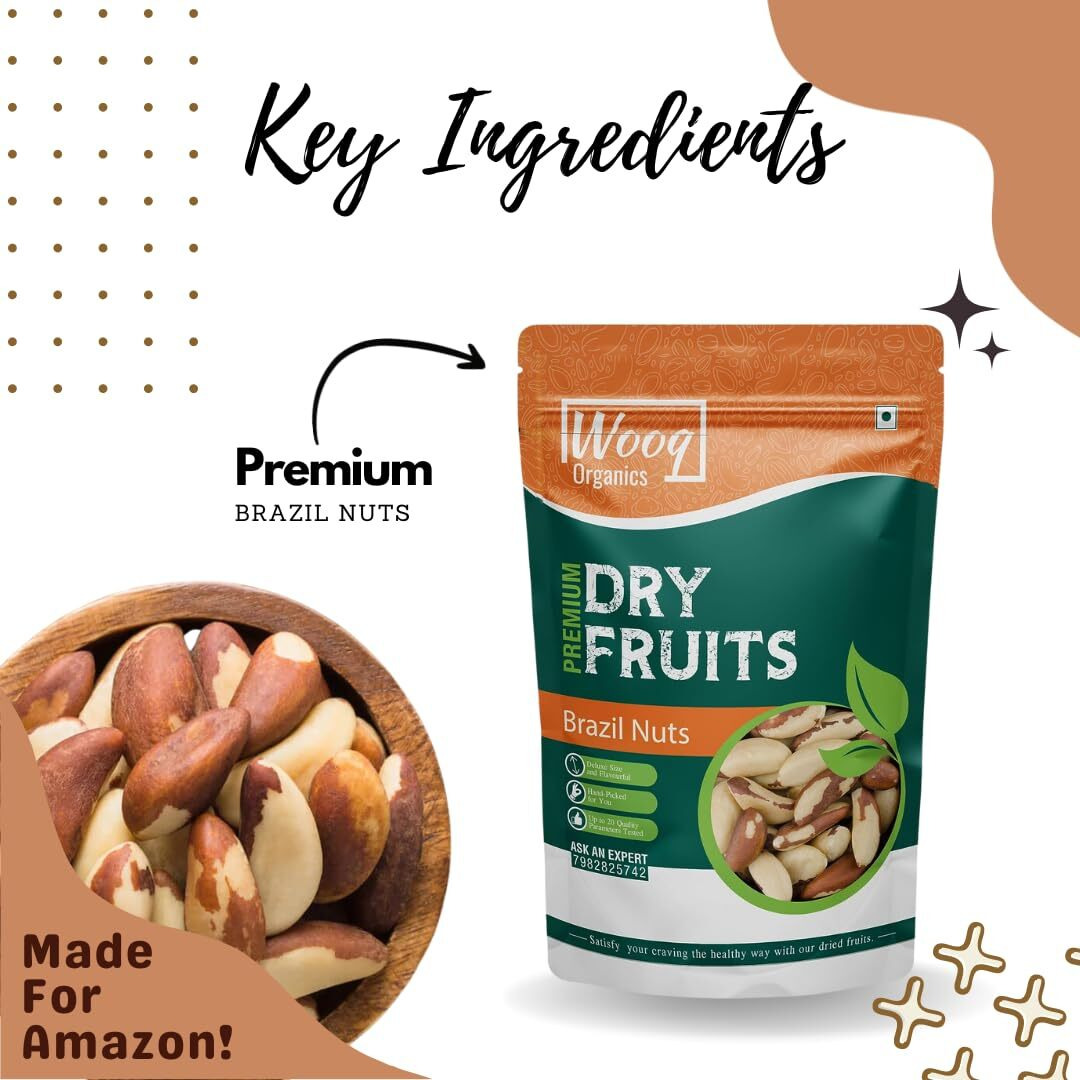 Wooq Organics Brazil Nuts, Jumbo Premium Brazil Nuts 200g | All Natural | Rich in Iron| Best for Cholesterol