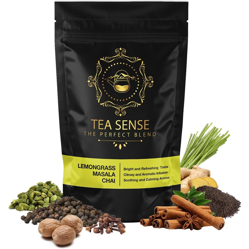 Tea Sense Lemongrass Masala Chai | 800 Gram Loose Tea | Zesty Spicy Blend | Ginger, Cardamom, Clove, Cinnamon, Nutmeg, Black Pepper | Healthy Light | 320+ Cups