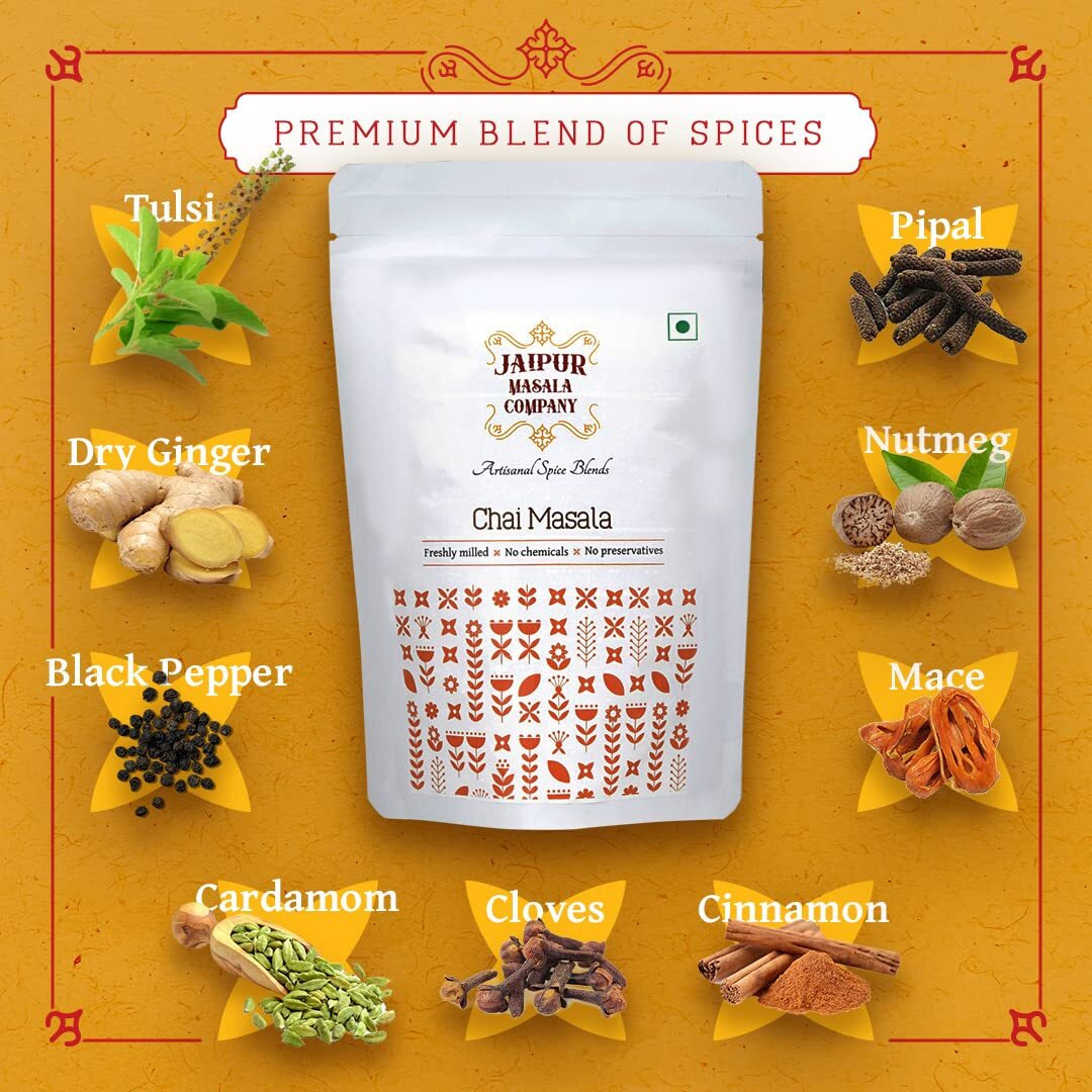 Jaipur Masala Company - Chai Masala 200 gm | 100% Natural, 9 Premium Spices, For Kadak Masala Tea (100gx2)
