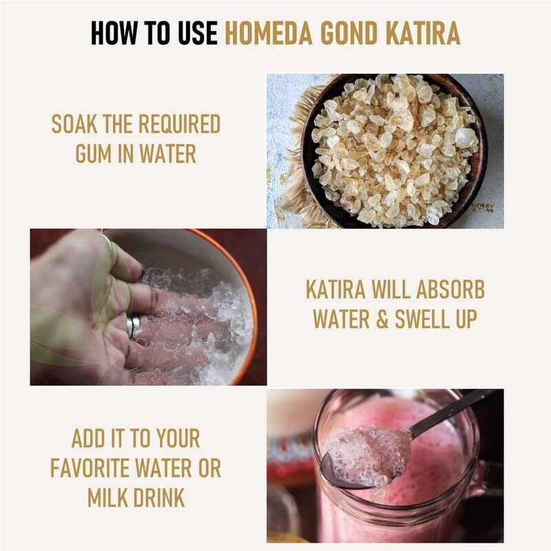 Homeda Gond Katira Pure Organic 500gm | Almond Gum Badam Pisin Organic, Edible Gum, Tragacanth gum, Katora Gum Crystals, Badam Gondh for Summer, Badam Gum, Badam Banka, White Almonds Goond Gaund