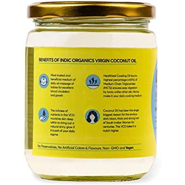 Indic Organics Raw Extra Virgin Coconut Oil Extracted From Kerala CoconutS Fresh Milk | Cold Centrifuge Process, Unrefined & Unprocessed |For Dietary, Hair & Skin Care And Oil Pulling , Glass Bottle